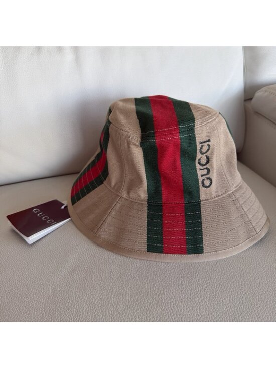 NWT Gucci Logo printed cotton canvas bucket hat Sz M main image 5